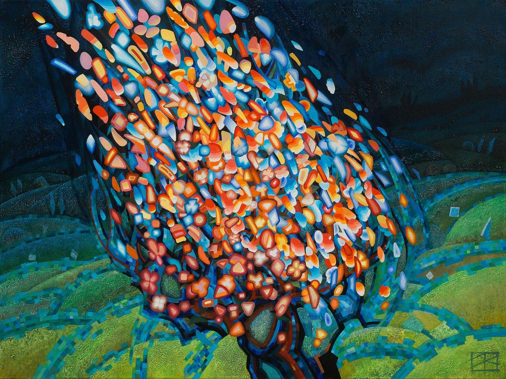 "MAY, Cherry Blossom Firework", acrylic on canvas, 48” X 36”, 2015, Oleg Yurievich Lipchenko©