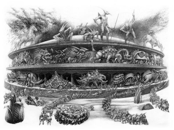 "Paranoid Carousel", graphite pencil on paper, W26" X H18", by Oleg Yurievich Lipchenko©