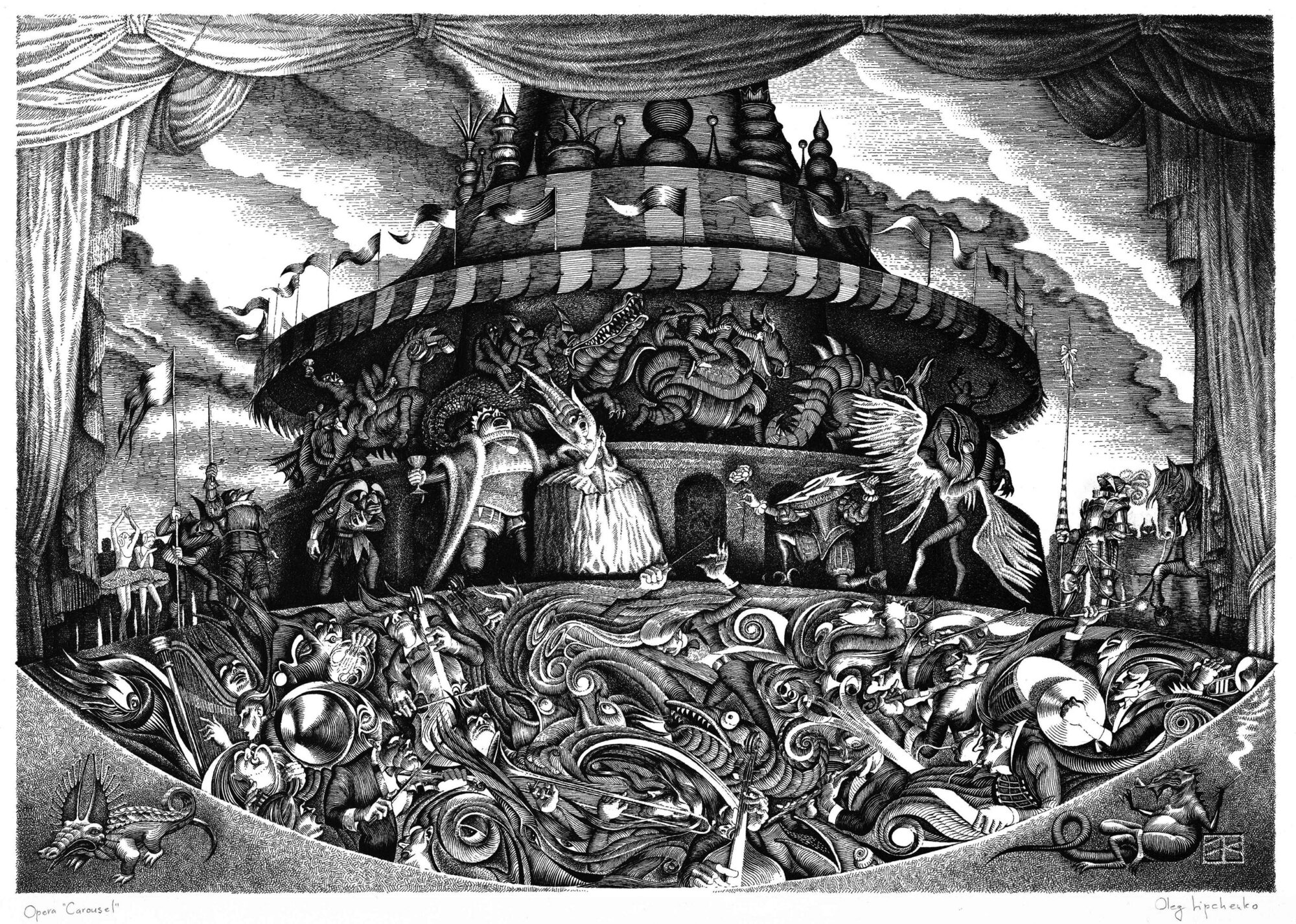 Opera "Carousel", pen/ink on paper, H18”x W26”